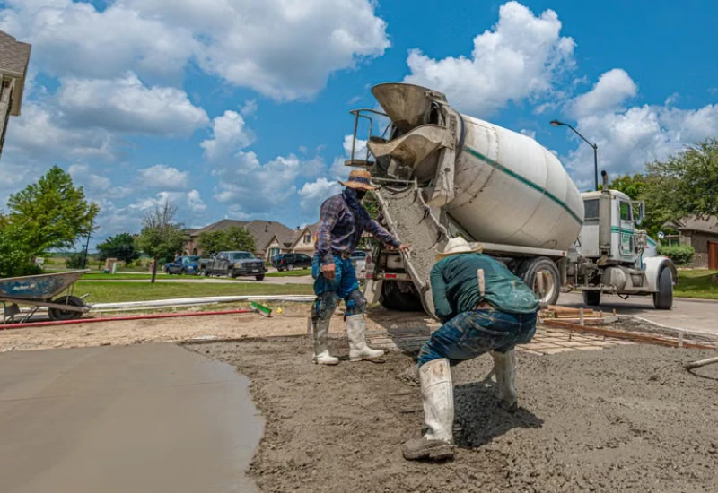 concrete workers building driveway
